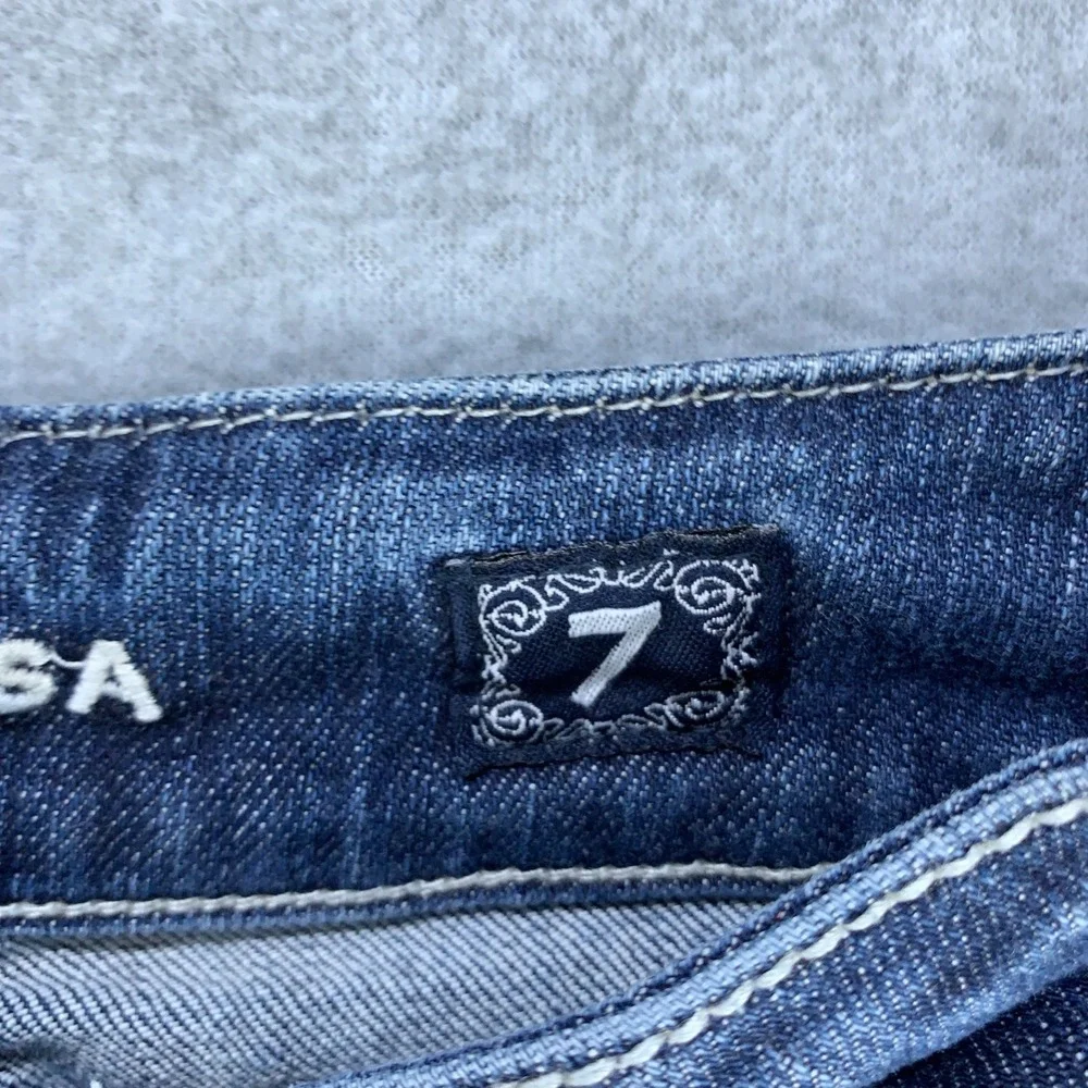 L.A. Idol Bootcut Jeans Womens 7 Blue Rhinestone Embroidered Pockets Stretch